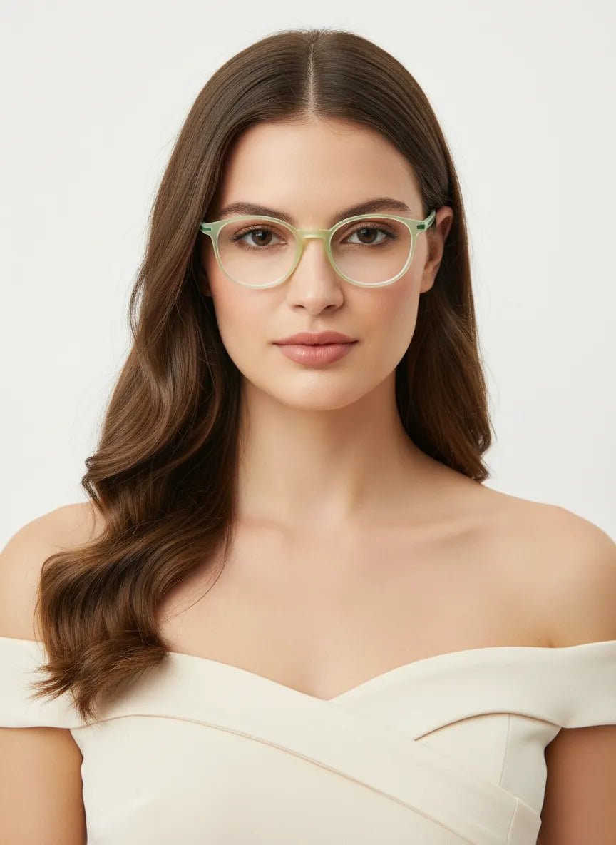 Idefend | Transparent Light Green Medium Full Rim Round Computer Glasses for Men & Women [Blue Block]