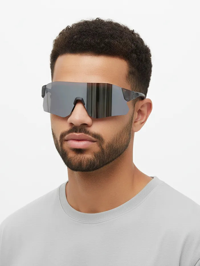 Hunters | Grey Large Rim Less Shield Sports for Men & Women [UV-protected]