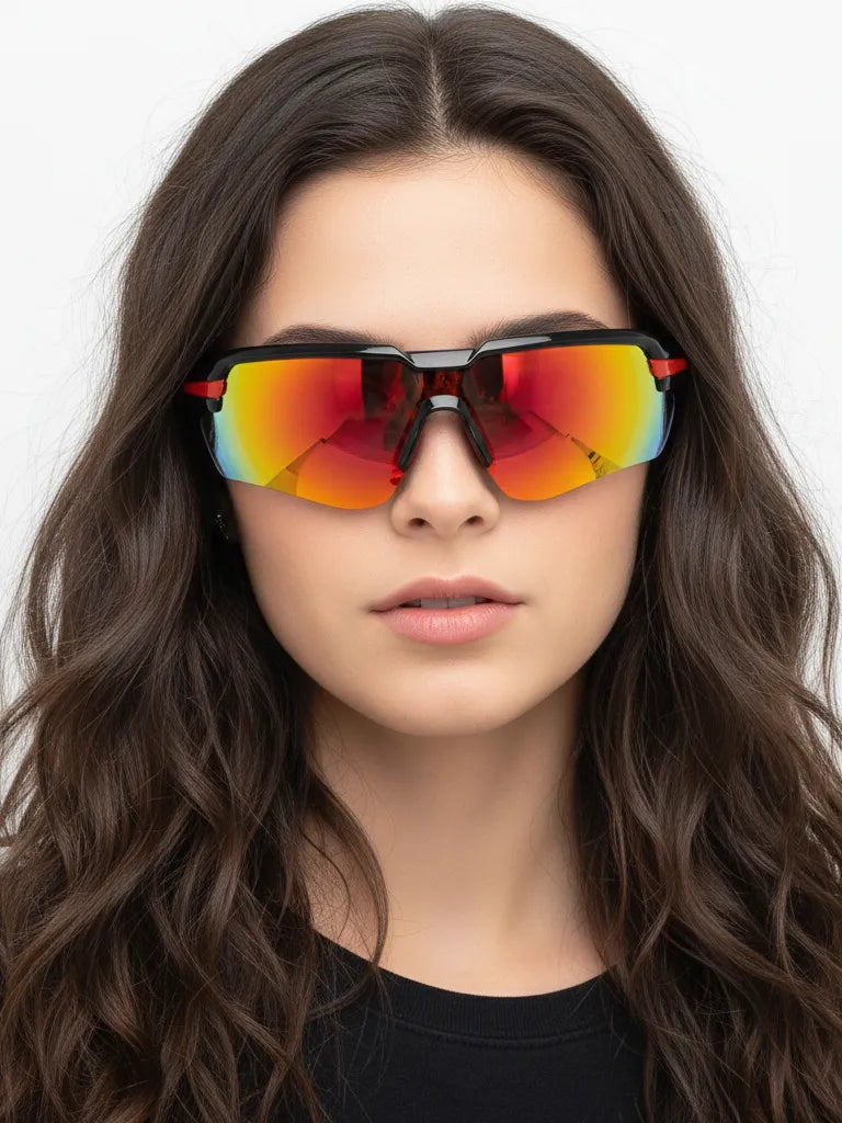 Lumina | Black/Red Large Half Rim Shield Sports for Men & Women [UV-protected]