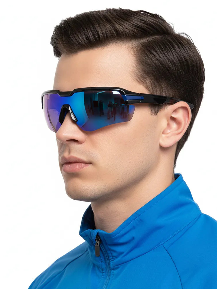 Lumina | Black/Blue Large Half Rim Shield Sports for Men & Women [UV-protected]