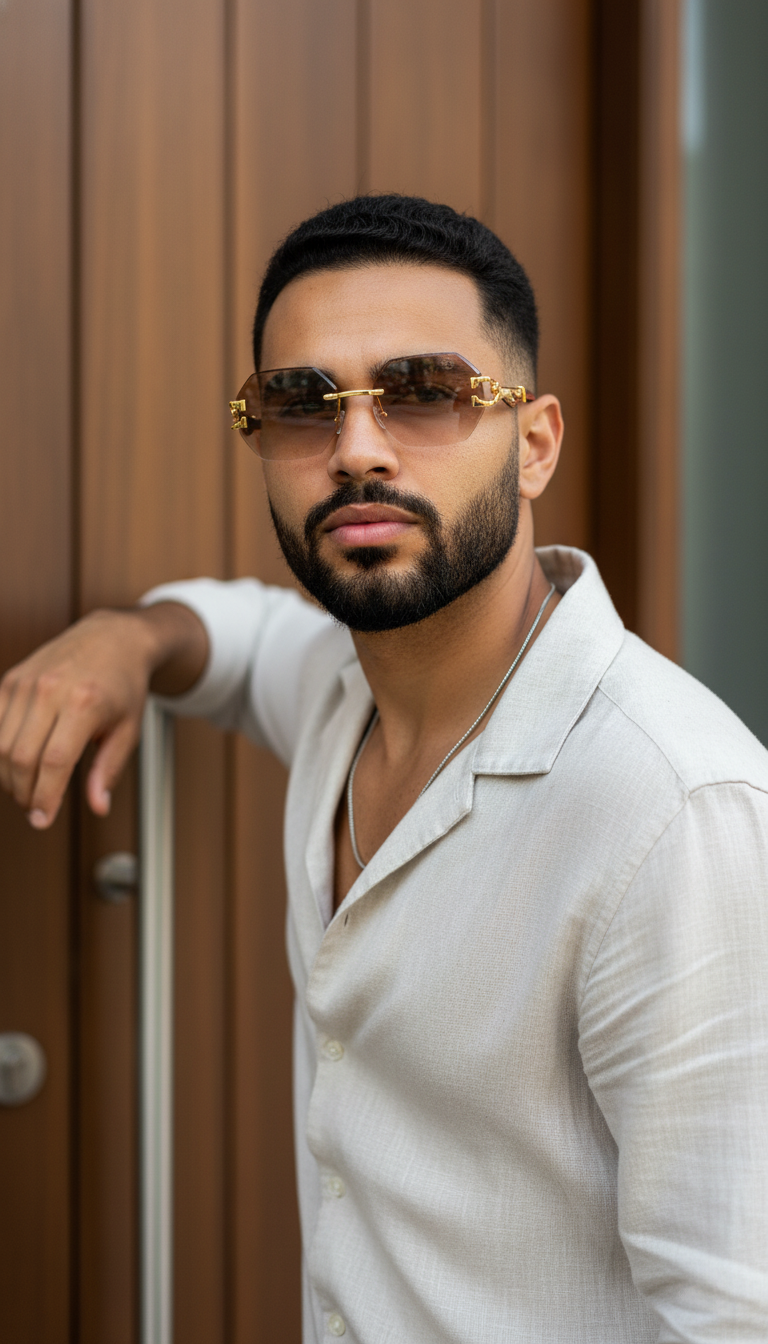 Astrolis | Brown Medium Rim Less Hexagonal Sunglasses for Men [UV-protected]