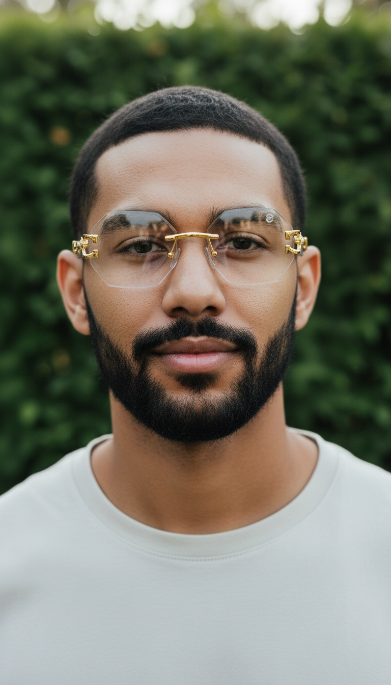 Astrolis | Golden Medium Rim Less Hexagonal Eyeglasses for Men [UV-protected]