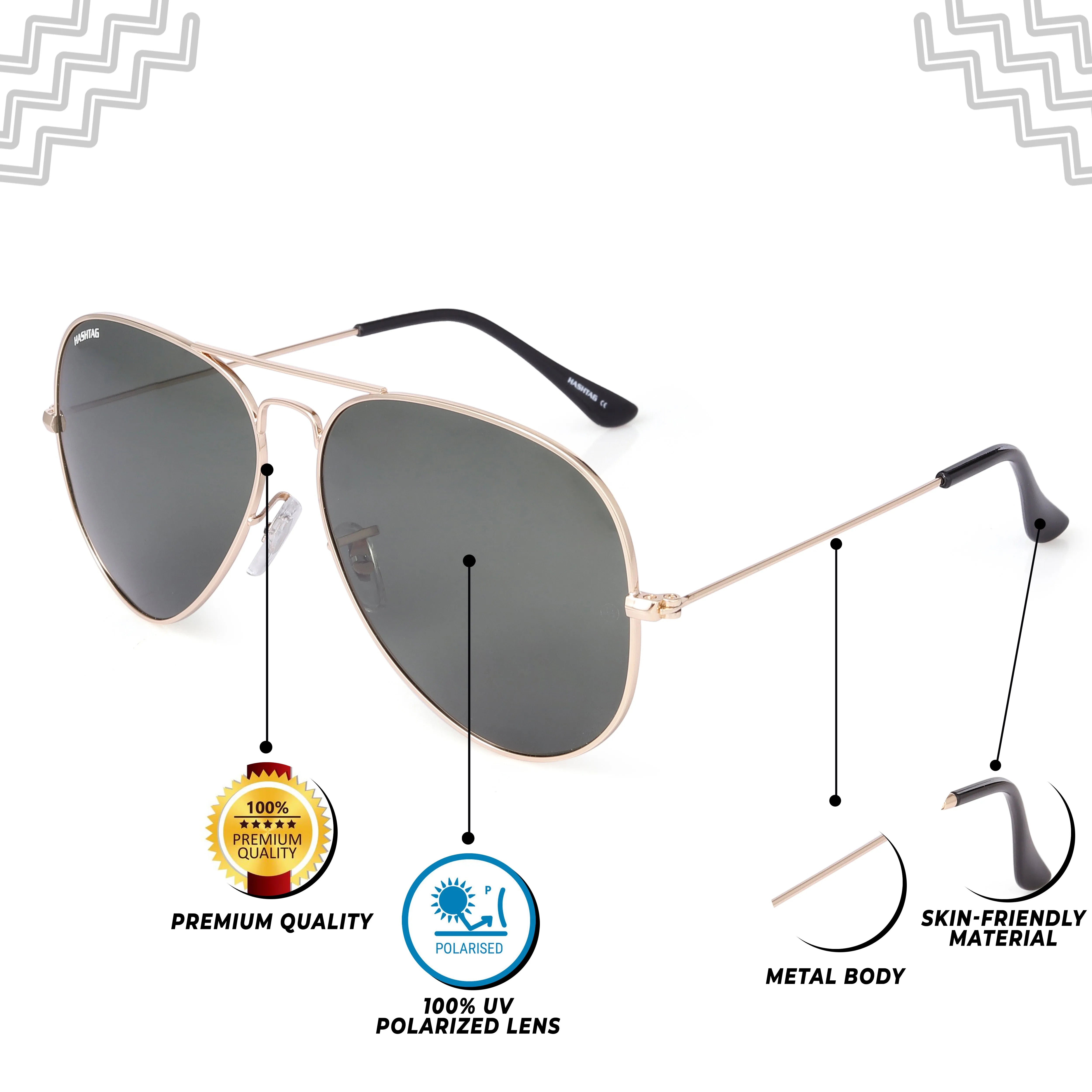 Ravyon | Green Large Full Rim Aviator Sunglasses for Men & Women [Polarized]