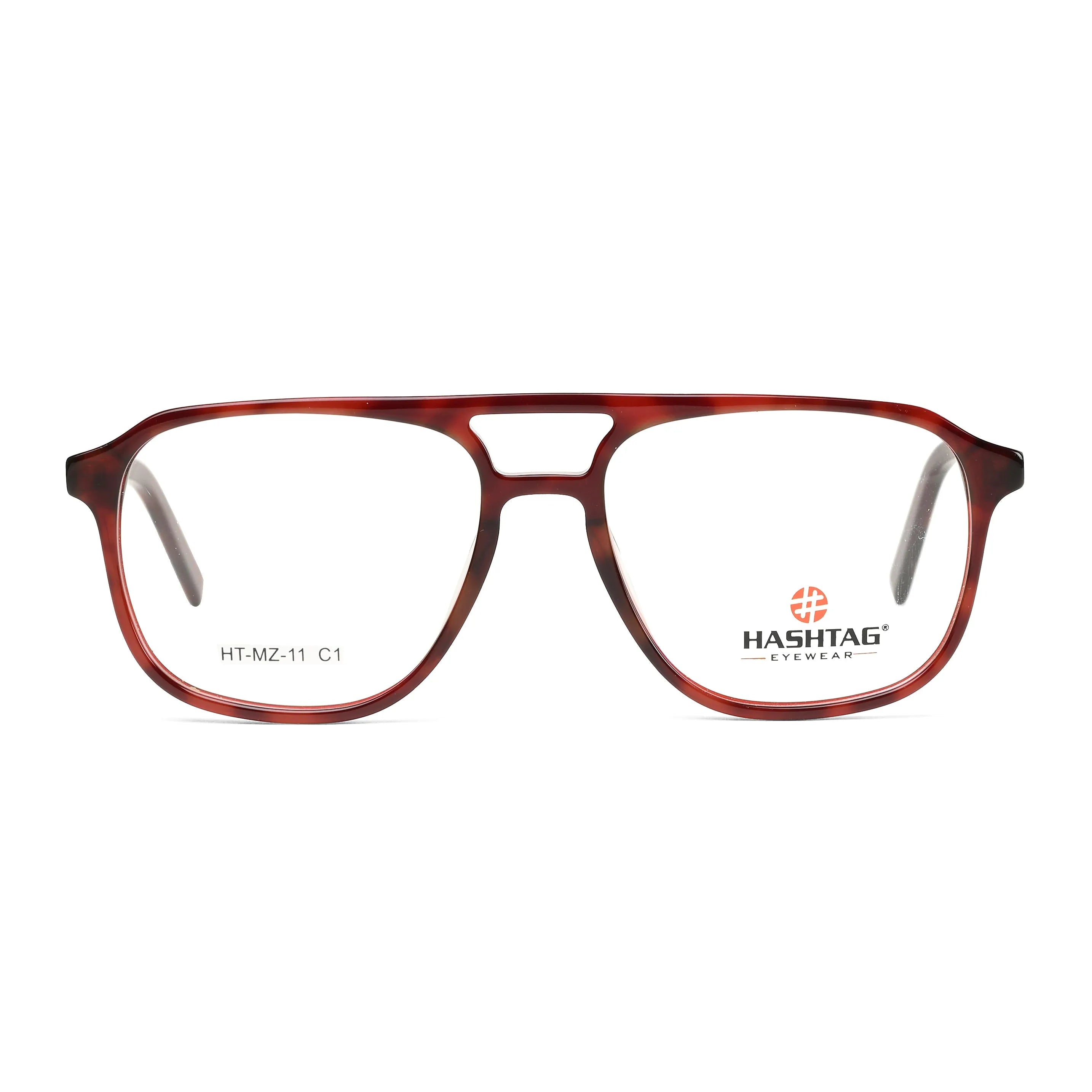 Cellulose | Dark Reddish Brown Medium Full Rim Square with Spring Hinges Eyeglasses for Men [Demo Lens]