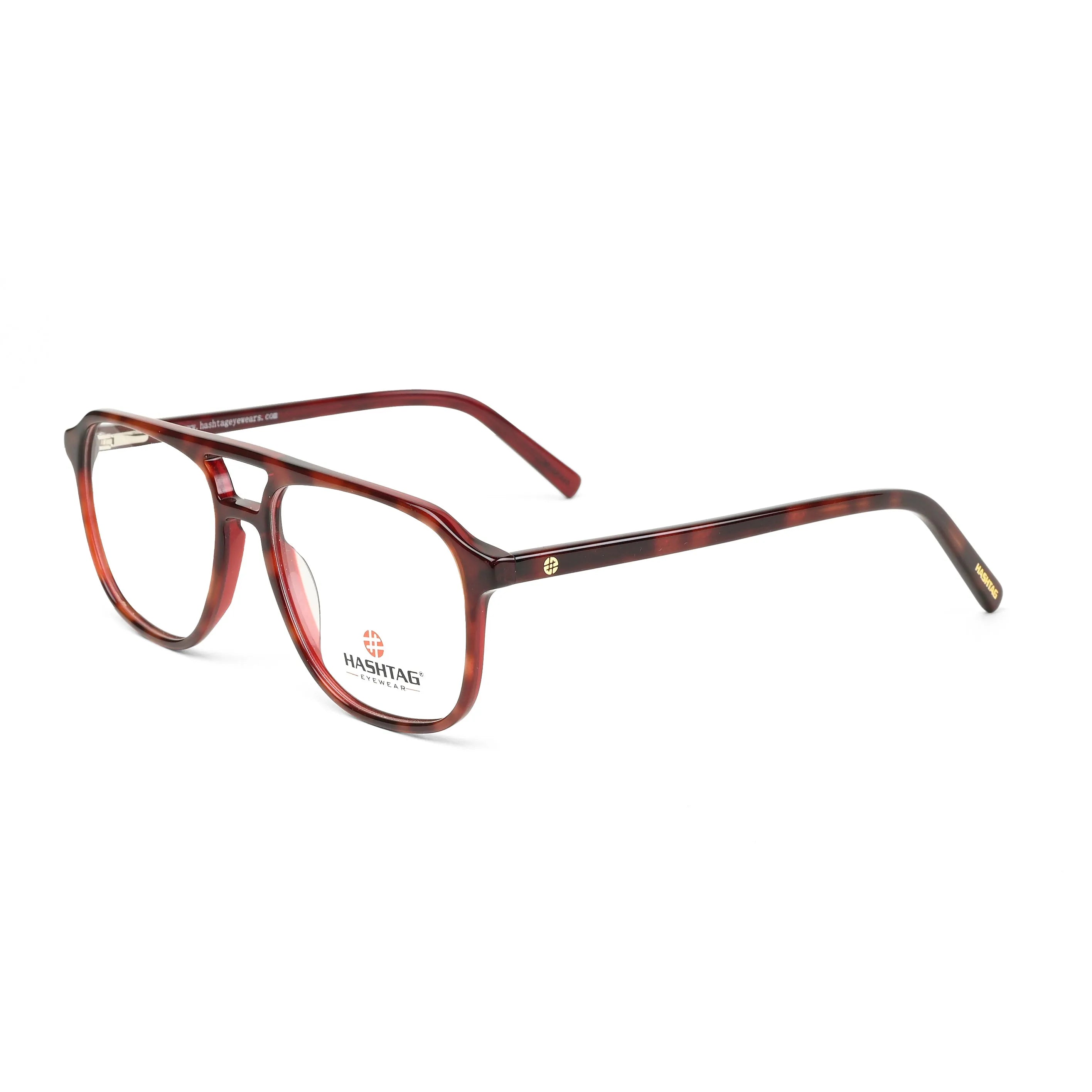 Cellulose | Dark Reddish Brown Medium Full Rim Square with Spring Hinges Eyeglasses for Men [Demo Lens]