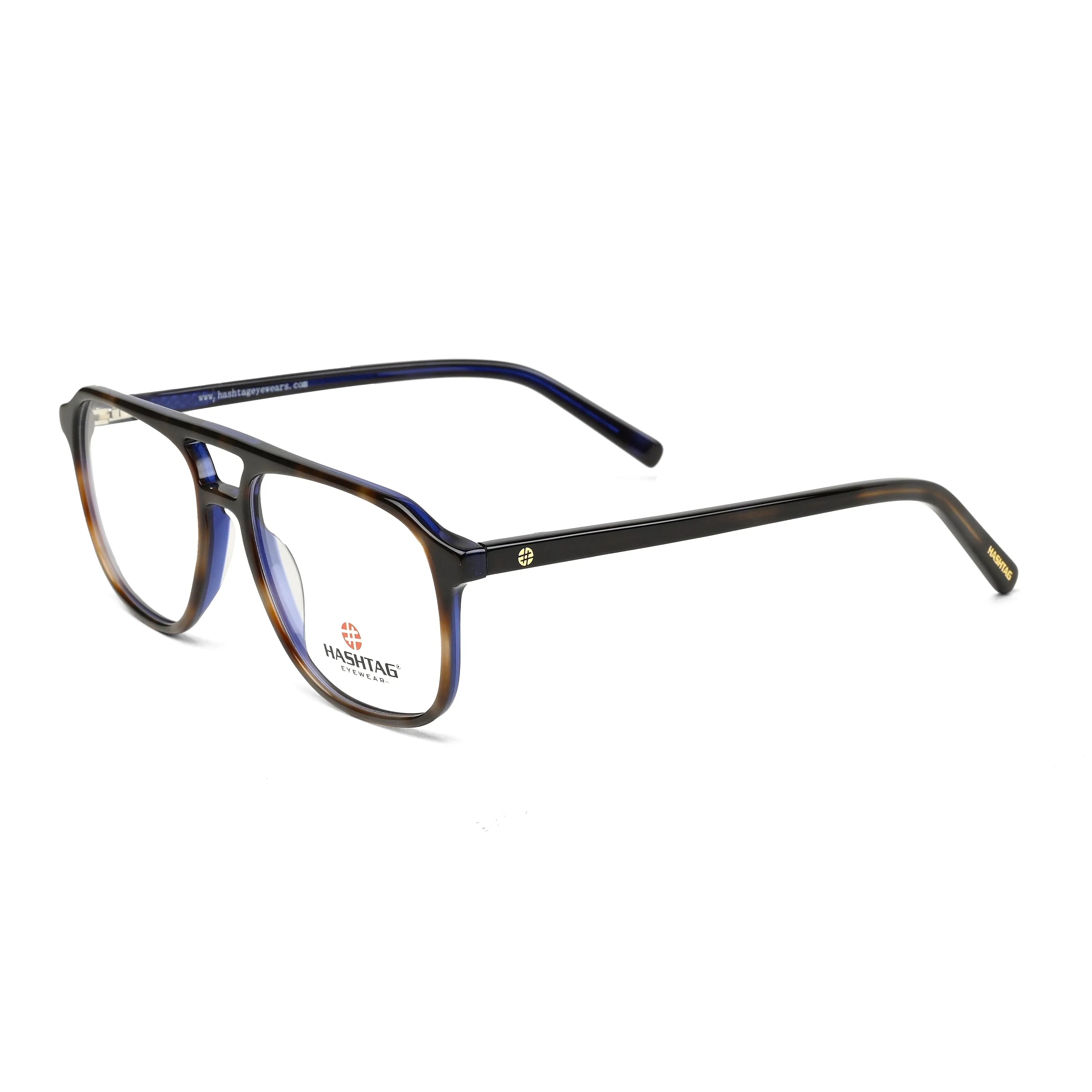 Cellulose | Black-Blue Medium Full Rim Square with Spring Hinges Eyeglasses for Men [Demo Lens]