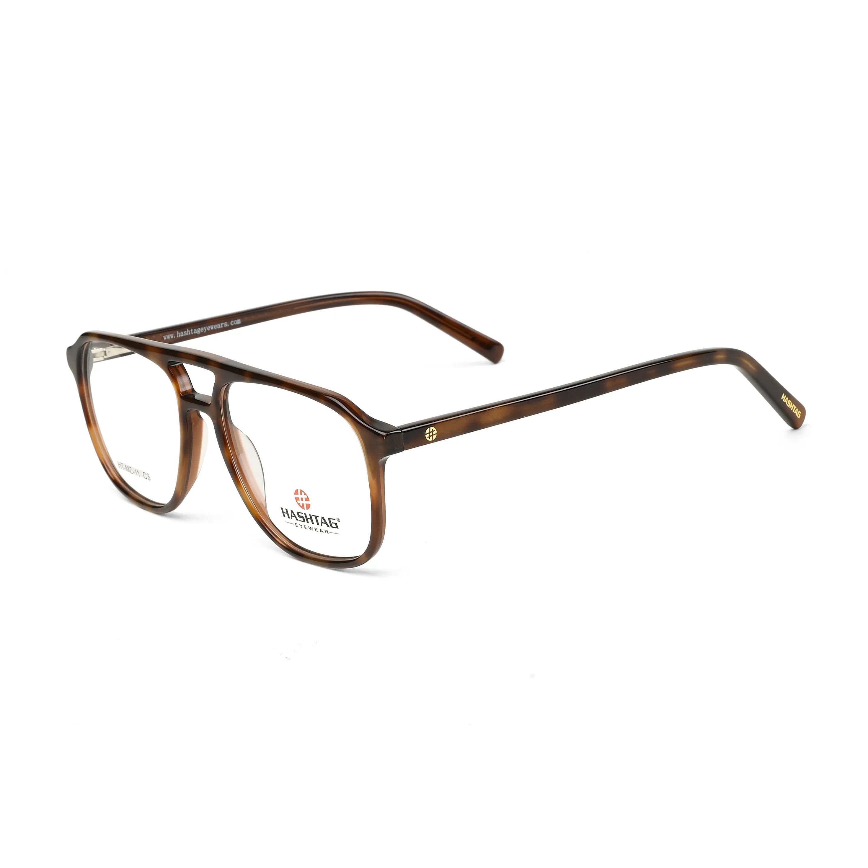 Cellulose | Brown & Amber Medium Full Rim Square with Spring Hinges Eyeglasses for Men [Demo Lens]