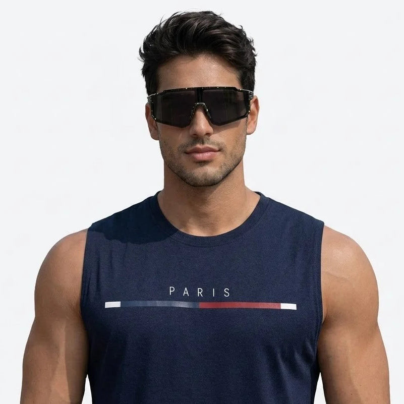Strix | Black Large Full Rim Shield Sports Sunglasses for Men & Women [UV-protected]