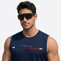 Strix | Black Large Full Rim Shield Sports Sunglasses for Men & Women [UV-protected]