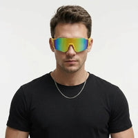 Strix | Yellow/Red/Texture Large Full Rim Shield Sports Sunglasses for Men & Women [UV-protected]