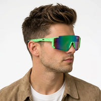 Strix | Green / Black / Texture Large Full Rim Shield Sports Sunglasses for Men & Women [UV-protected]