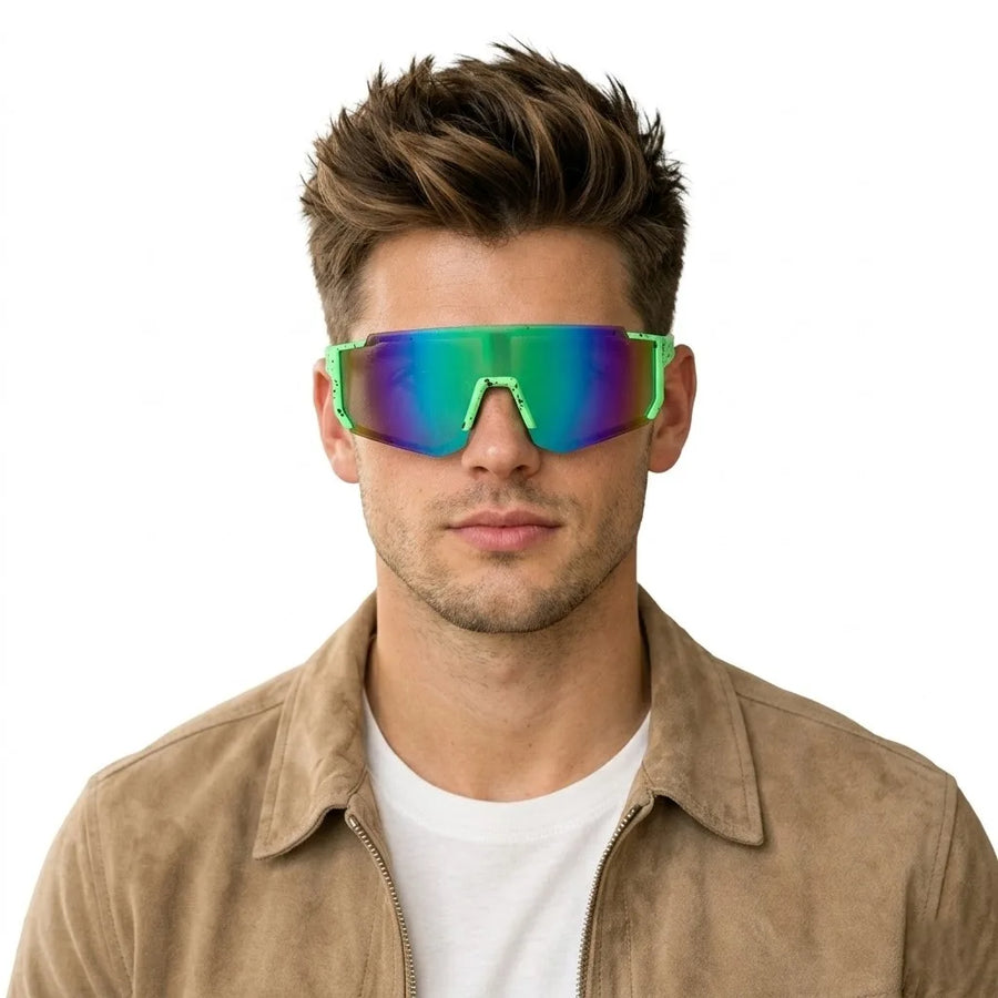 Strix | Green / Black / Texture Large Full Rim Shield Sports Sunglasses for Men & Women [UV-protected]