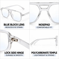 Lumnos | Transparent Small Full Rim Square Computer Glasses for Men & Women [Blue Block]