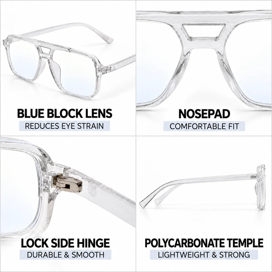 Lumnos | Transparent Small Full Rim Square Computer Glasses for Men & Women [Blue Block]
