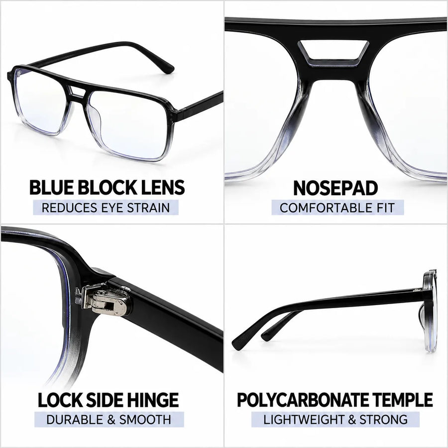 Lumnos | Gradient Black Medium Full Rim Square Computer Glasses for Men & Women [Blue Block]