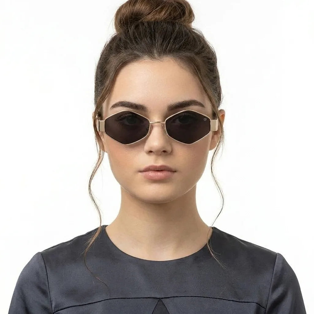 Ecliptor | Golden Medium Full Rim Diamond Sunglasses for Women [UV-protected]