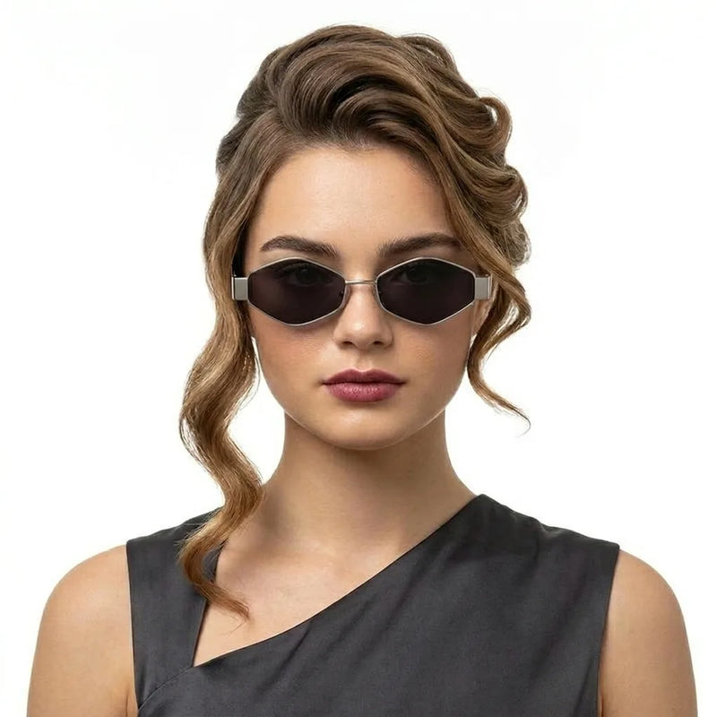 Ecliptor | Silver Medium Full Rim Diamond Sunglasses for Women [UV-protected]