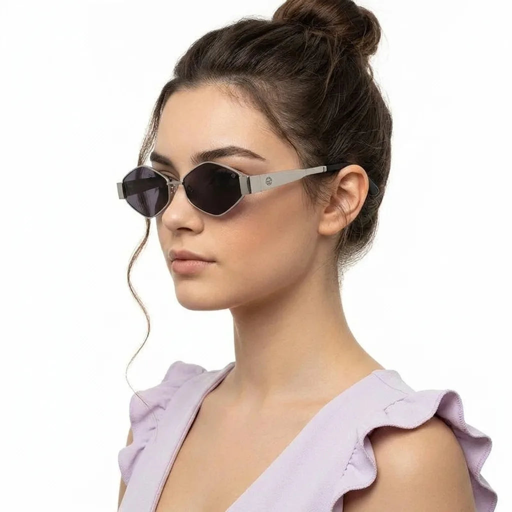 Ecliptor | Silver Medium Full Rim Diamond Sunglasses for Women [UV-protected]