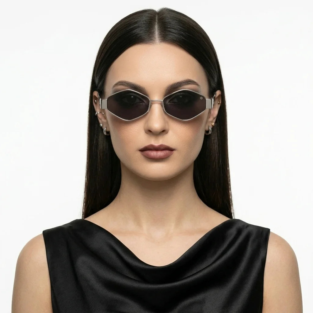 Ecliptor | Silver Medium Full Rim Diamond Sunglasses for Women [UV-protected]