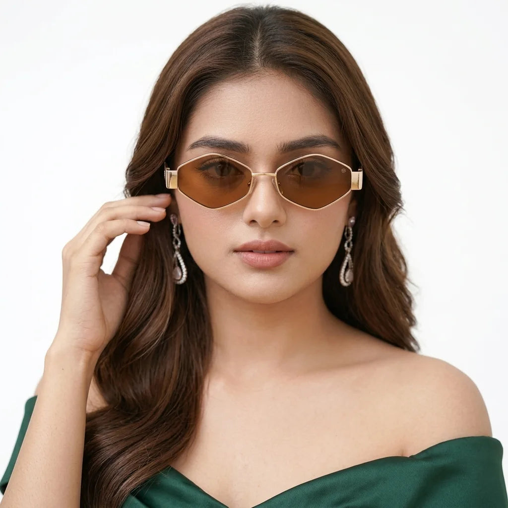 Ecliptor | Brown Medium Full Rim Diamond Sunglasses for Women [UV-protected]