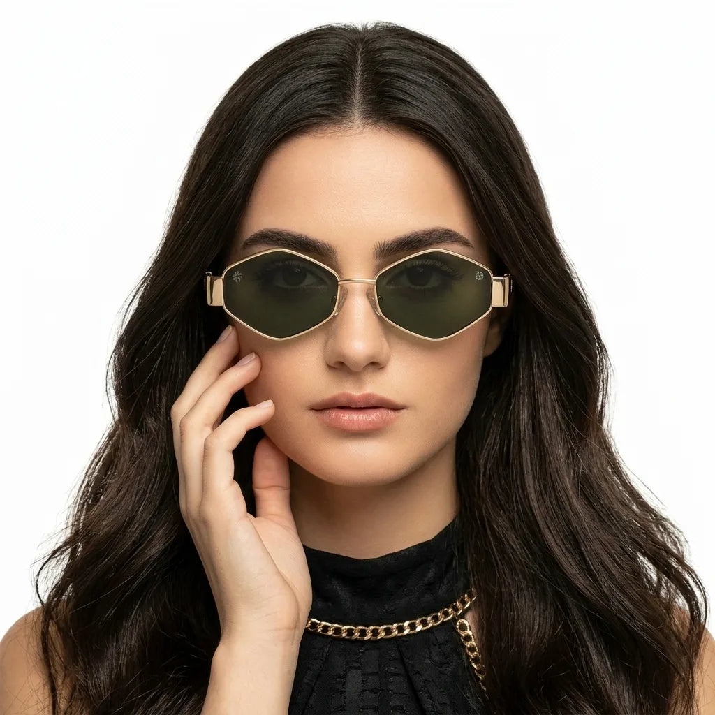 Ecliptor | Green Medium Full Rim Diamond Sunglasses for Women [UV-protected]