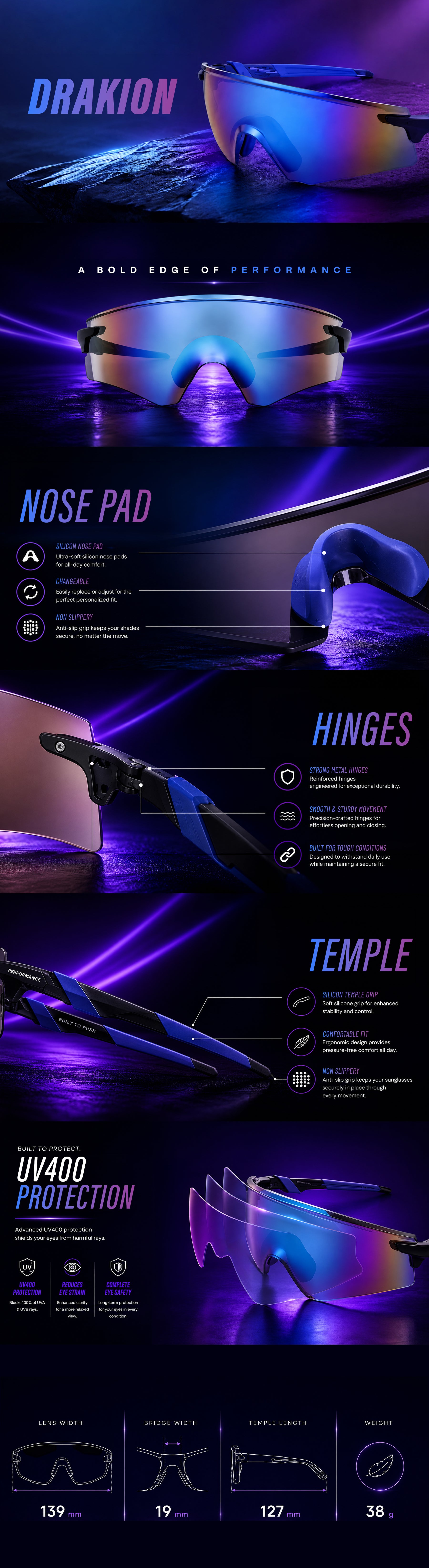 Drakion | Black Medium Rim Less Shield Sports Sunglasses for Men & Women [UV-protected]