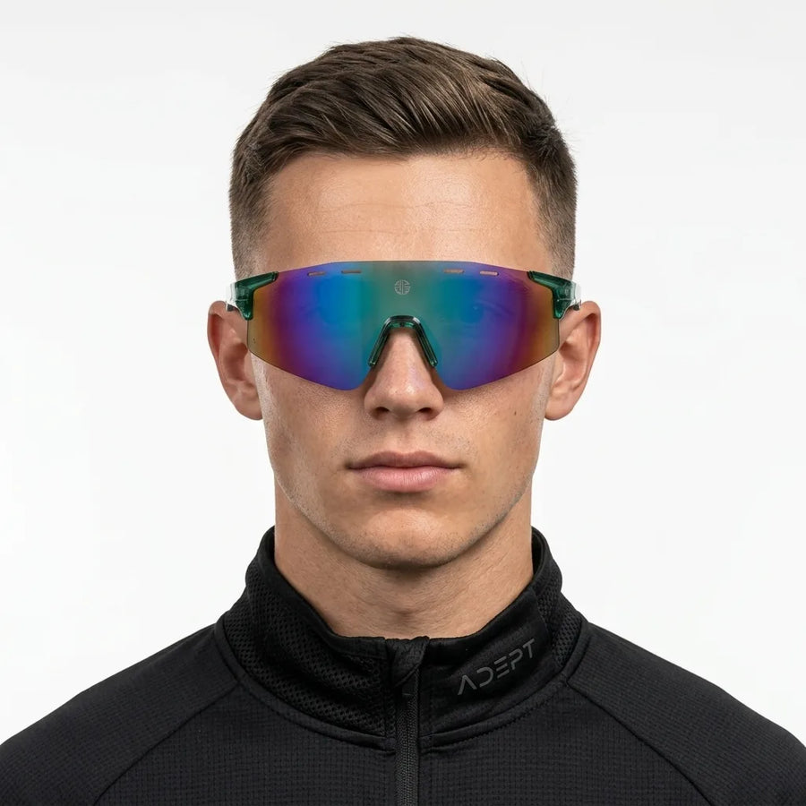Auryon | Green Large Rim Less Shield Sports Sunglasses for Men & Women [UV-protected]