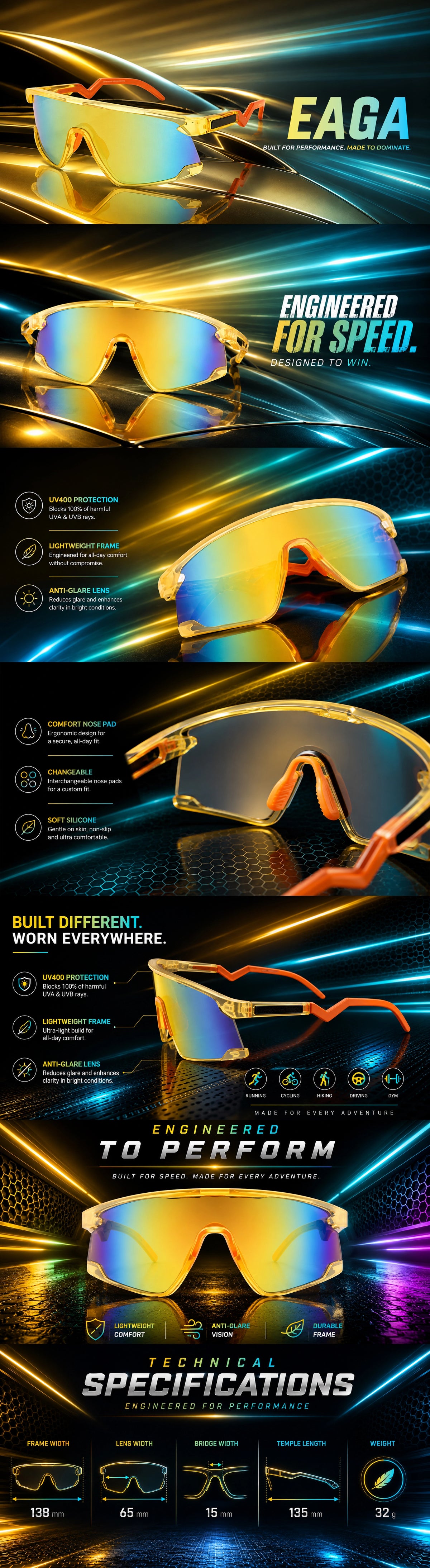 Eaga | Transparent Green Large Half Rim Shield Sports Sunglasses for Men & Women [Mirrored]
