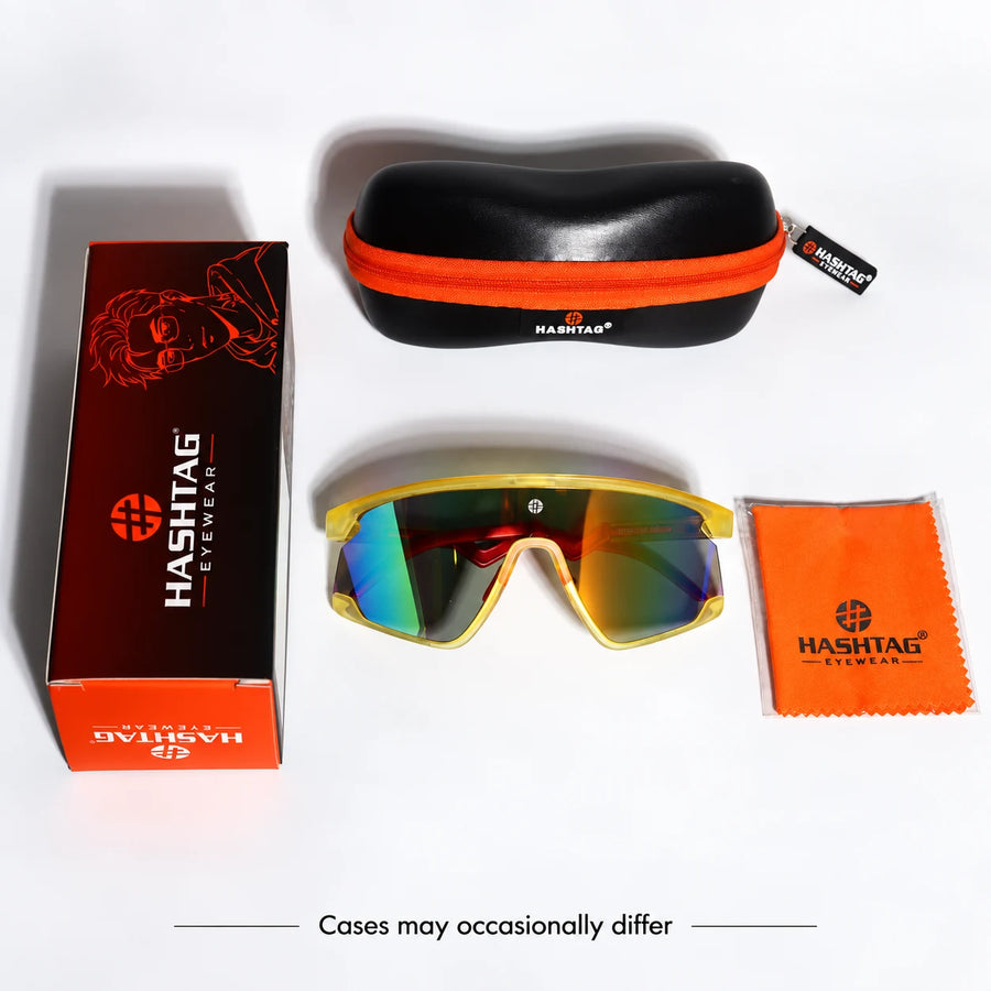 Eaga | Transparent Green Large Half Rim Shield Sports Sunglasses for Men & Women [Mirrored]
