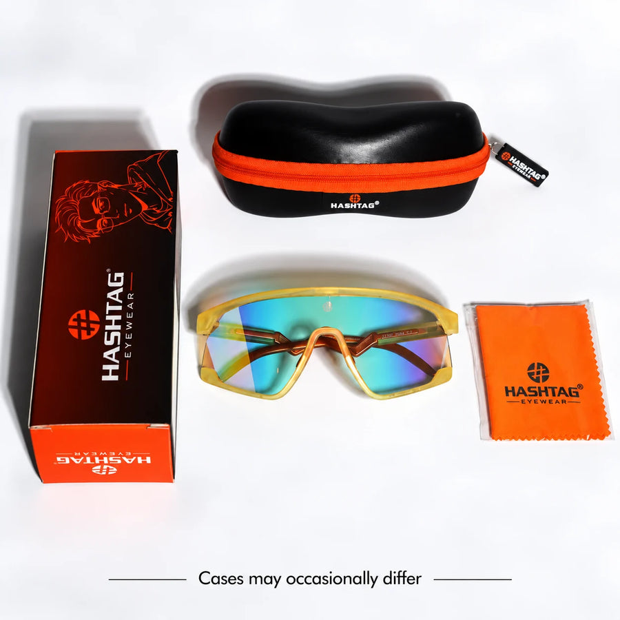 Pulse | Transparent Green Large Half Rim Shield Sports Sunglasses for Men & Women [MIRRORED]