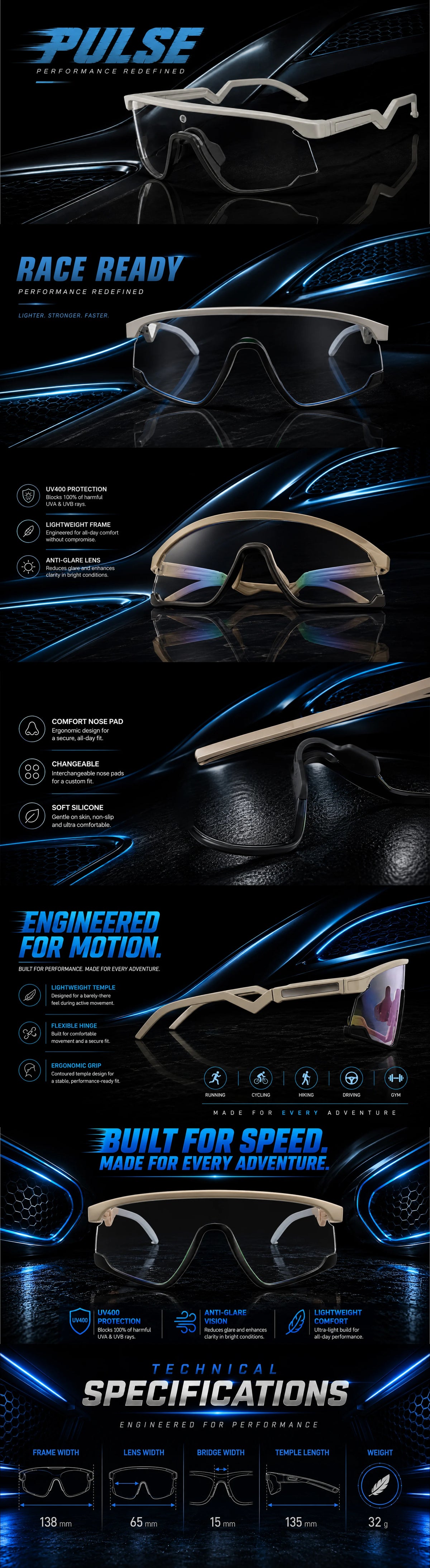 Pulse | Cream & Black Large Half Rim Shield Sports Sunglasses for Men & Women [MIRRORED]