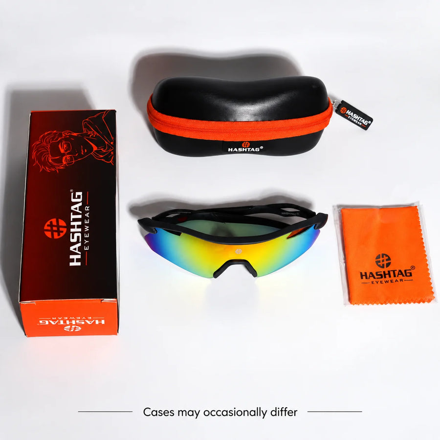 Falcon | Grey Large Half Rim Shield Sports Sunglasses for Men & Women [Mirrored]
