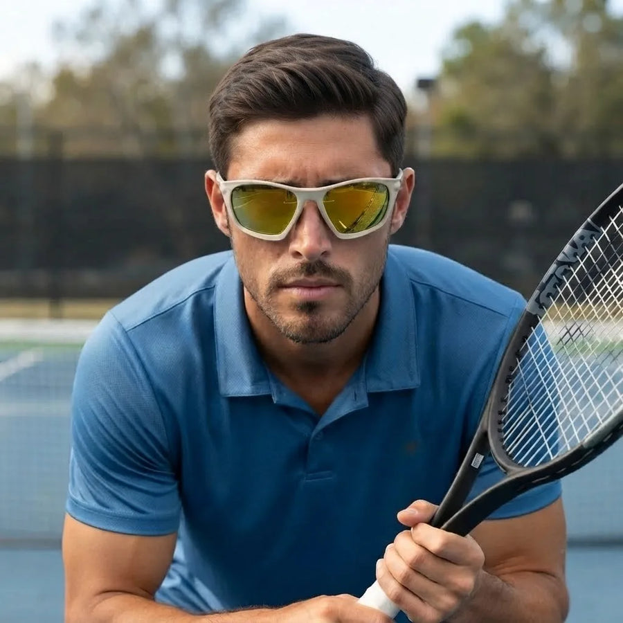Lateralis | Cream Large Full Rim Wraparound Sports Sunglasses for Men & Women [Mirrored]