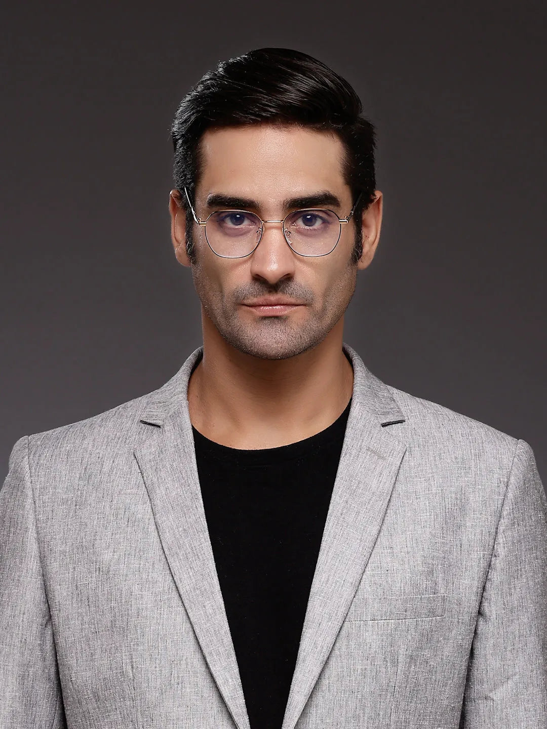 Frostis | Black & Gold Small Full Rim Hexagonal Computer Glasses for Men & Women [Blue Block]