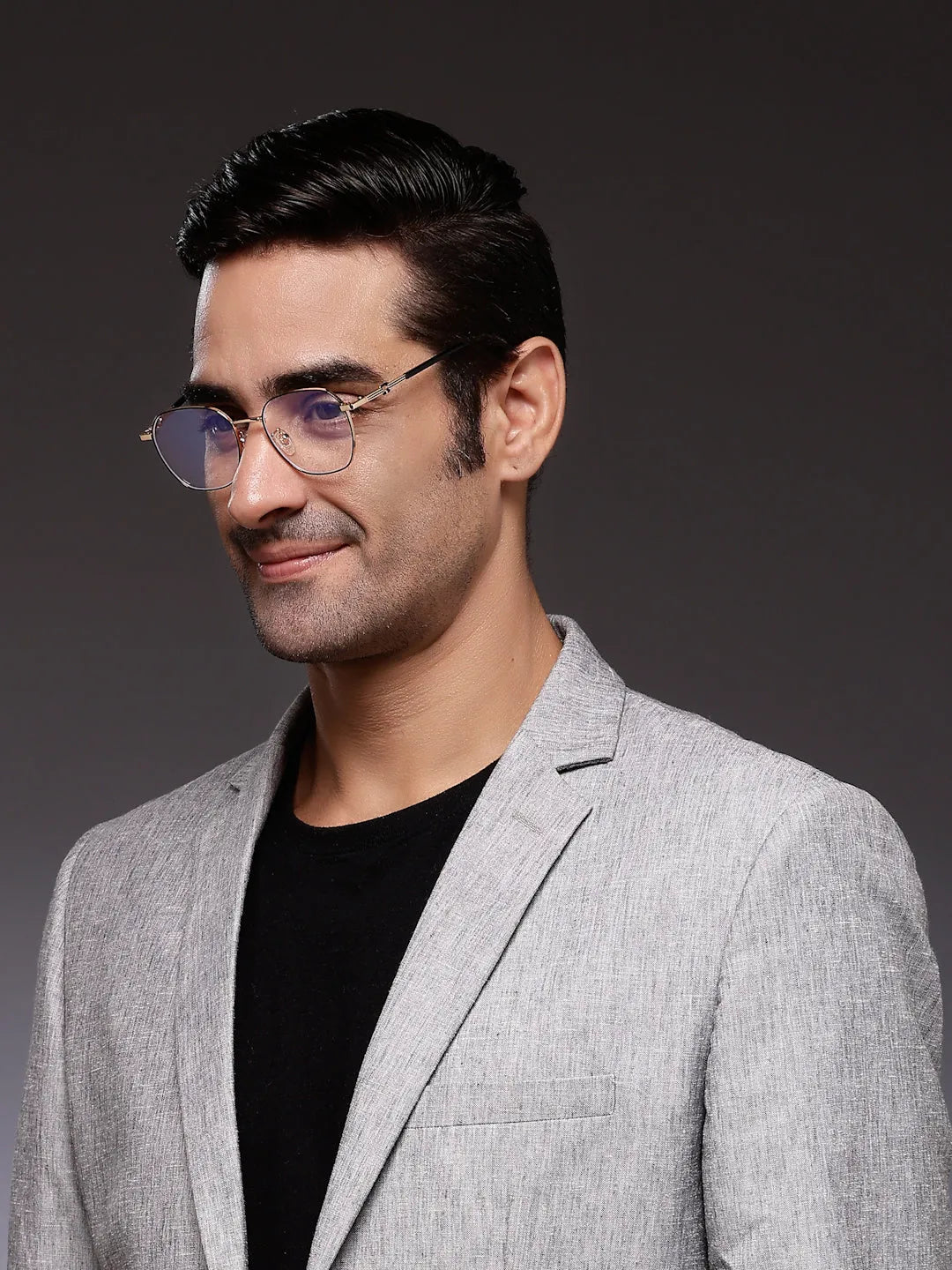 Frostis | Black & Gold Small Full Rim Hexagonal Computer Glasses for Men & Women [Blue Block]