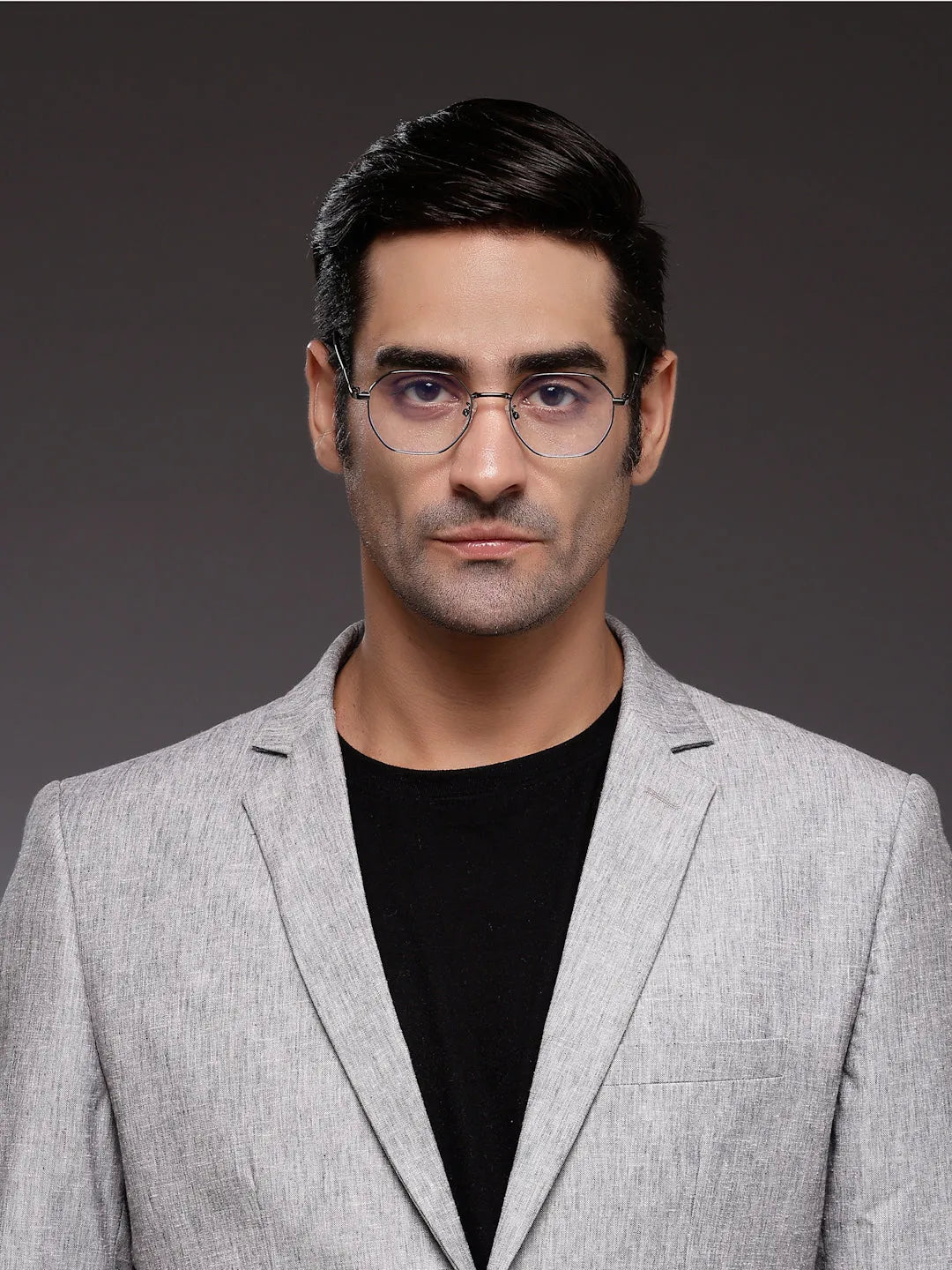 Dravon | Grey Medium Full Rim Hexagonal Computer Glasses for Men & Women [Blue Block]