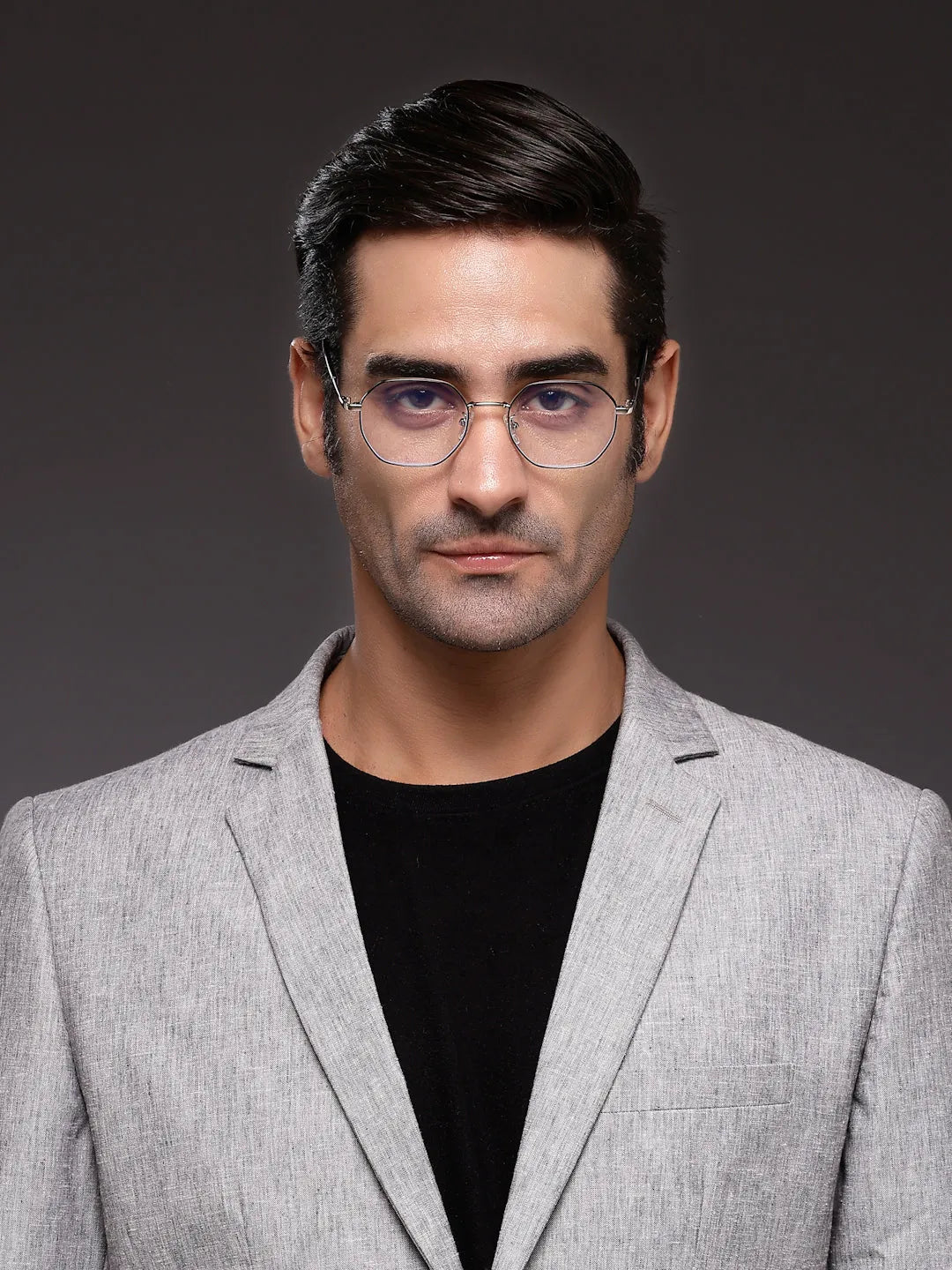 Dravon | Silver & Black Medium Full Rim Hexagonal Computer Glasses for Men & Women [Blue Block]