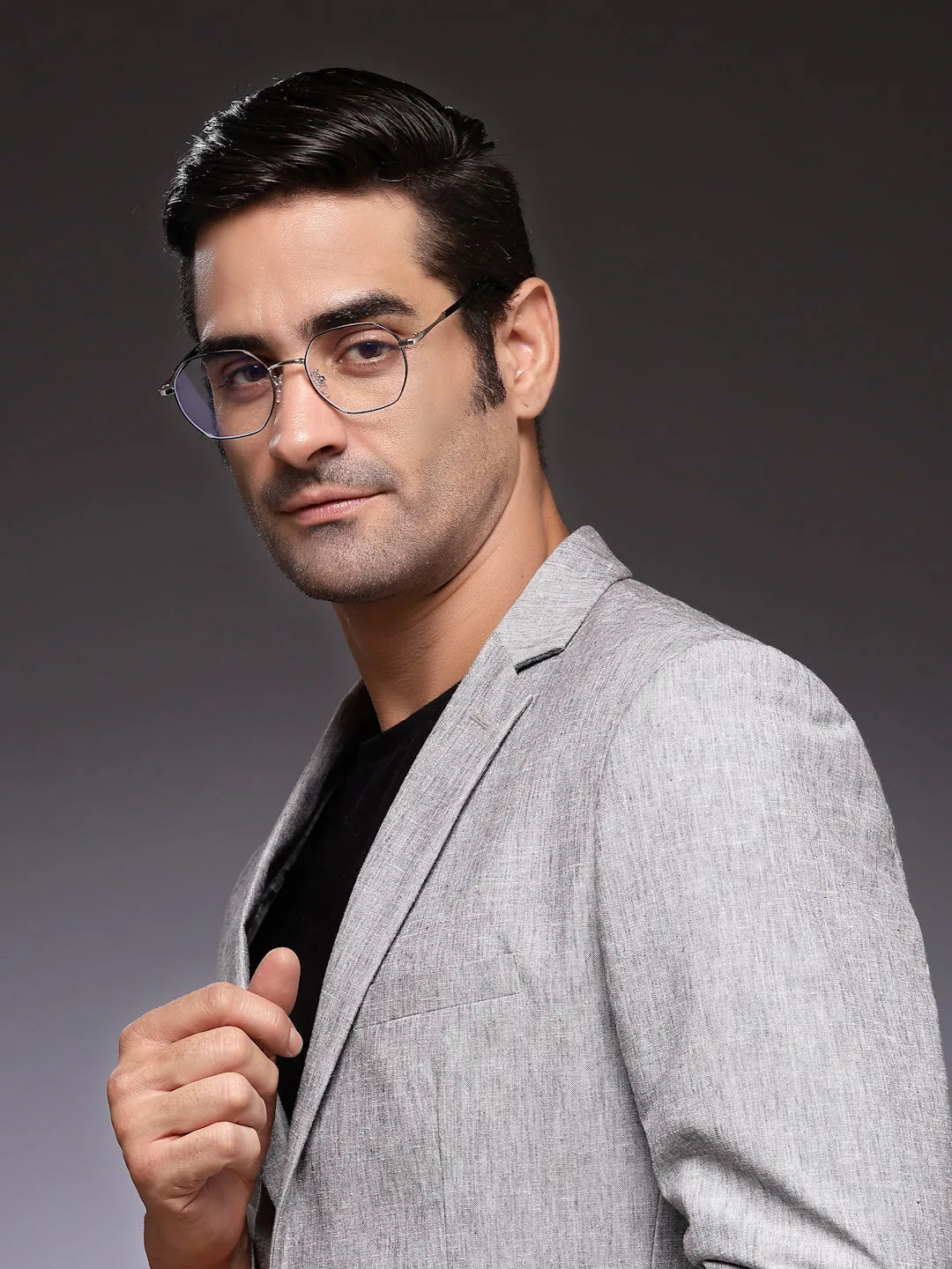 Dravon | Silver & Black Medium Full Rim Hexagonal Computer Glasses for Men & Women [Blue Block]