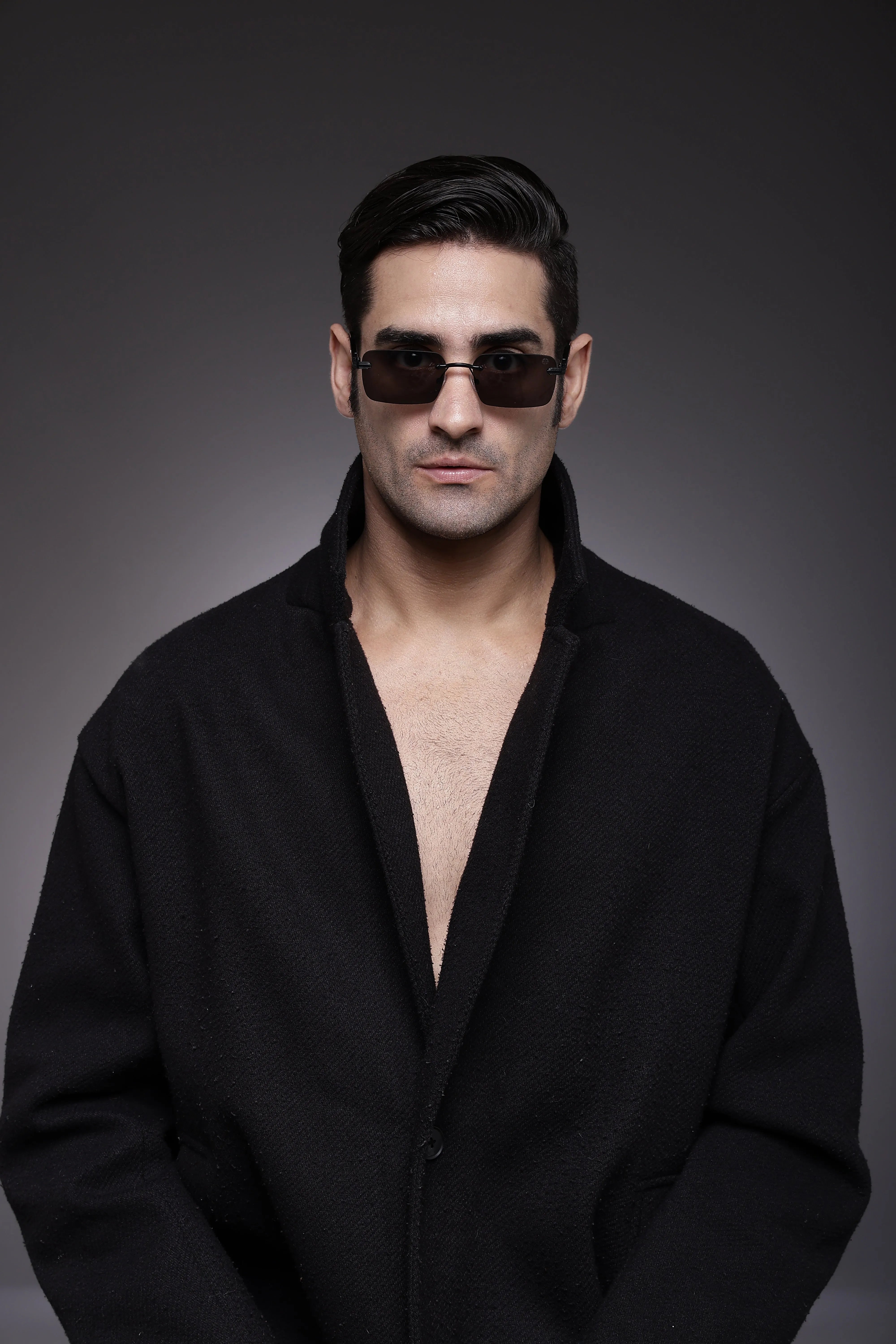 Veyra | Black Medium Rim Less Rectangle Sunglasses for Men [UV-protected]