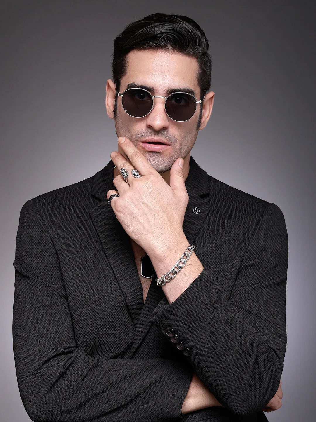 Solyra | Grey Medium Full Rim Oval Sunglasses for Men [UV-protected]