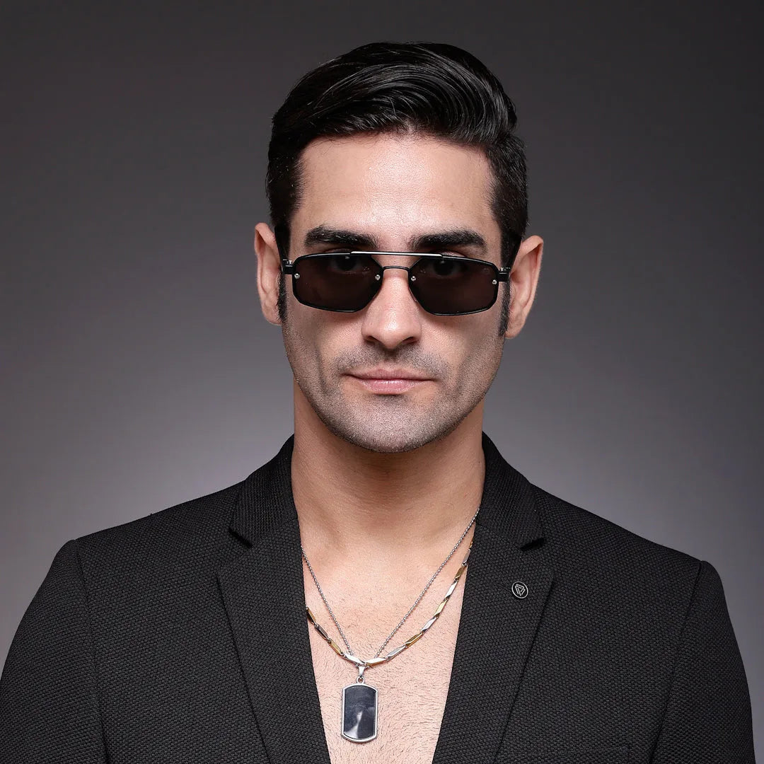 Shadron | Black Medium Full Rim Rectangle Sunglasses for Men [UV-protected]