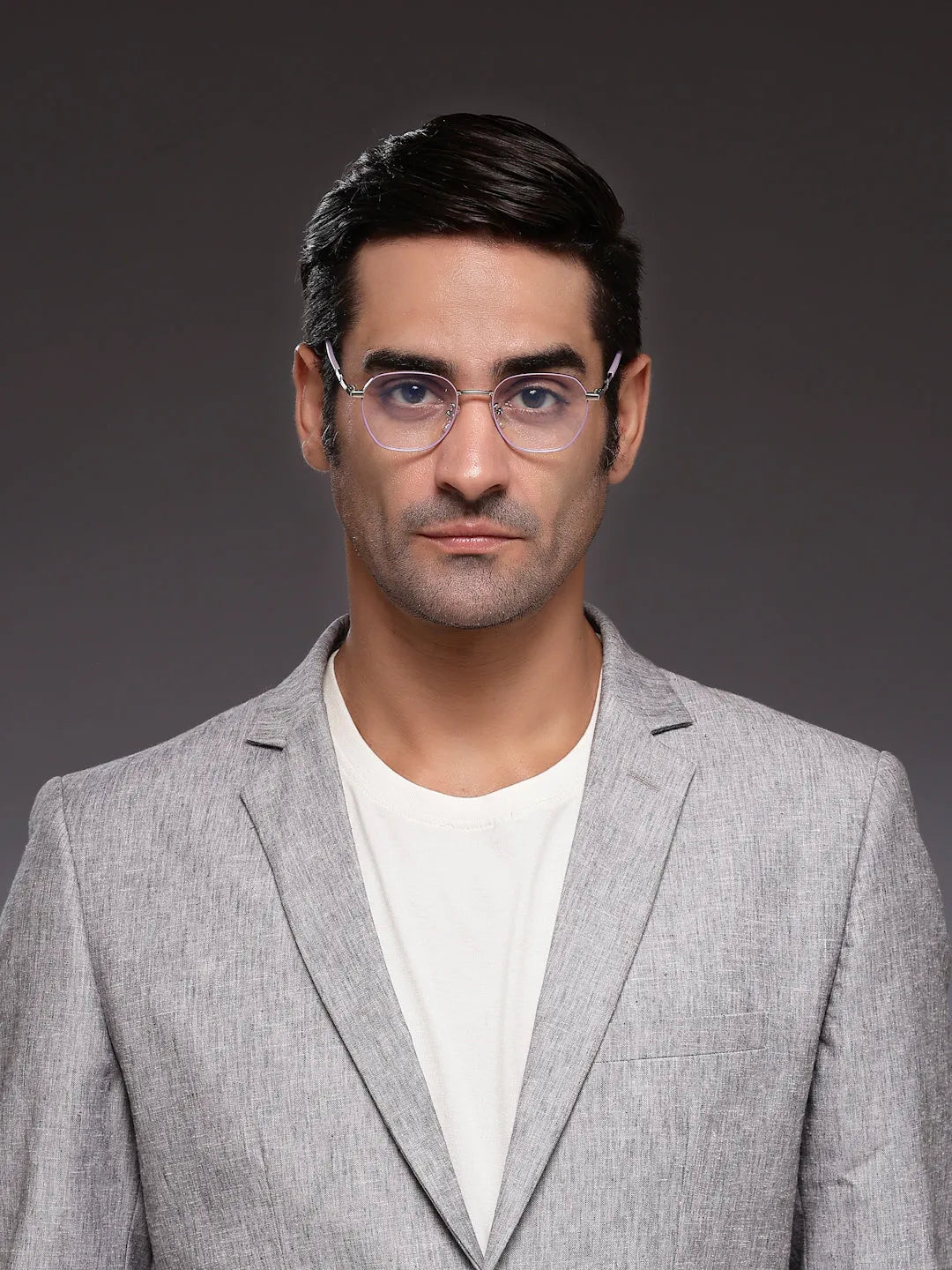 Frostis | Silver & Purple Small Full Rim Hexagonal Computer Glasses for Men & Women [Blue Block]