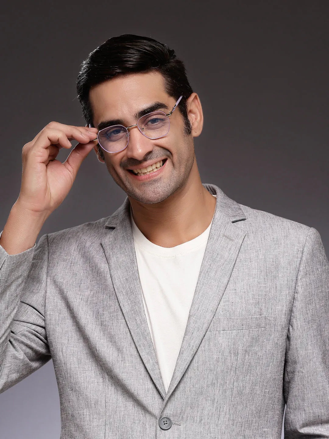 Frostis | Silver & Purple Small Full Rim Hexagonal Computer Glasses for Men & Women [Blue Block]