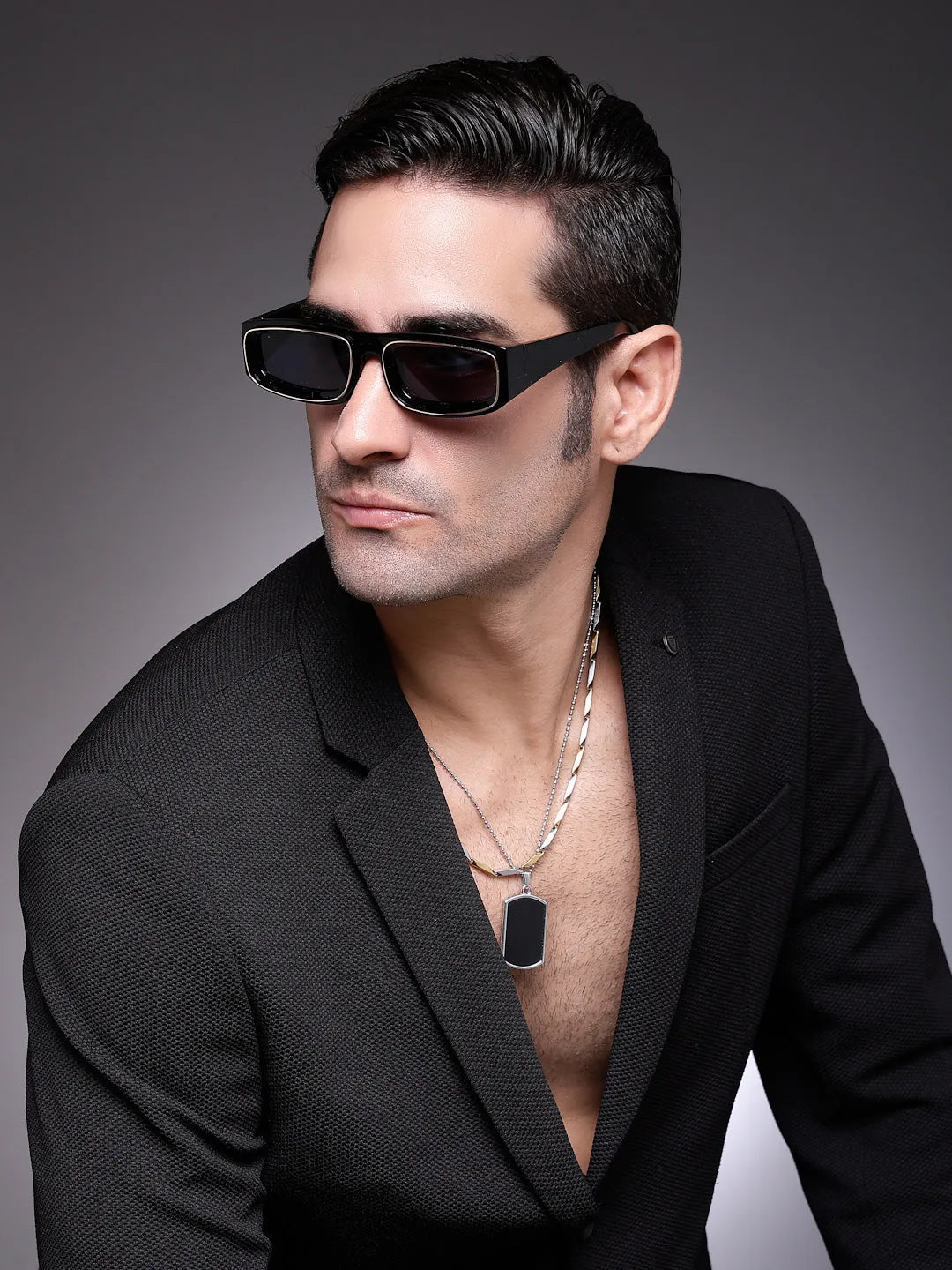 Crystix | Black Small Full Rim Rectangle Sunglasses for Men & Women [UV-protected]