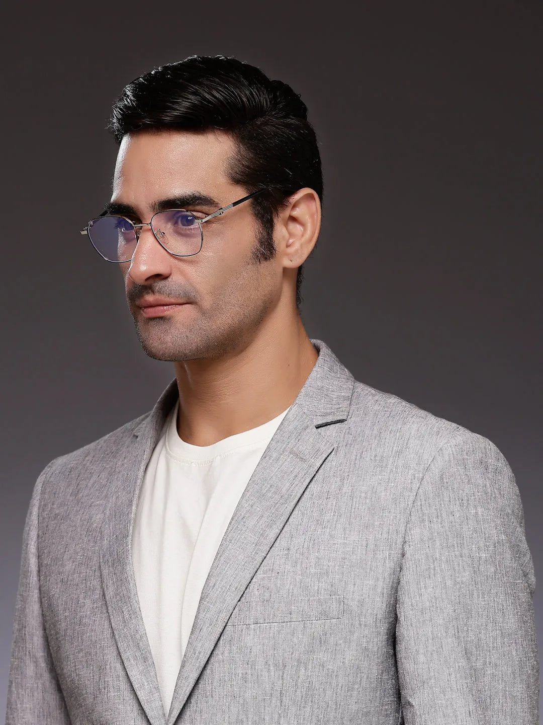 Frostis | Black & Silver Small Full Rim Hexagonal Computer Glasses for Men & Women [Blue Block]