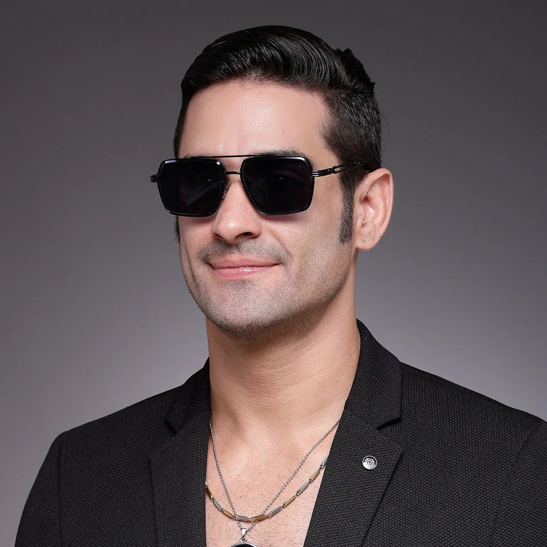 Orbital | Black Medium Full Rim Rectangle Sunglasses for Men & Women [UV-protected]