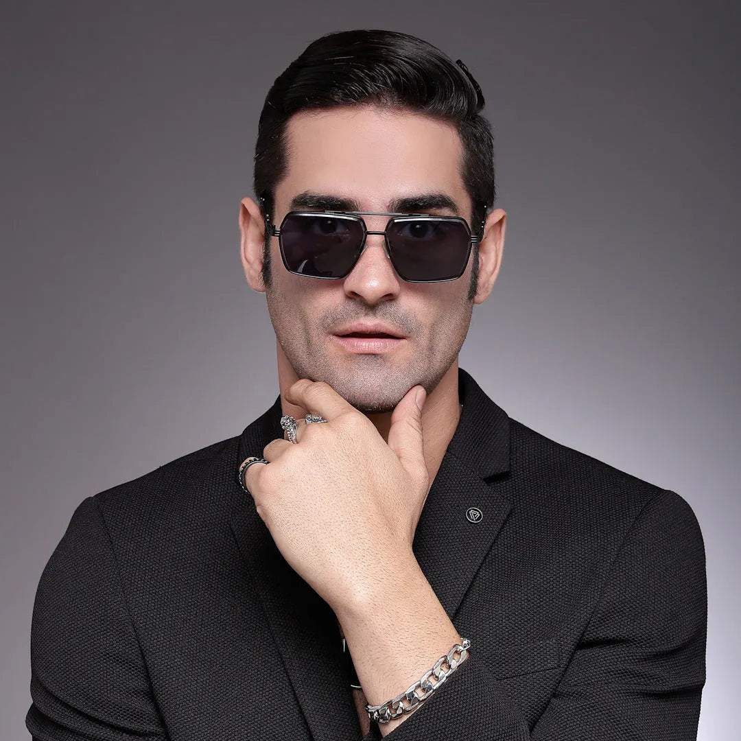 Orbital | Black Medium Full Rim Rectangle Sunglasses for Men & Women [UV-protected]