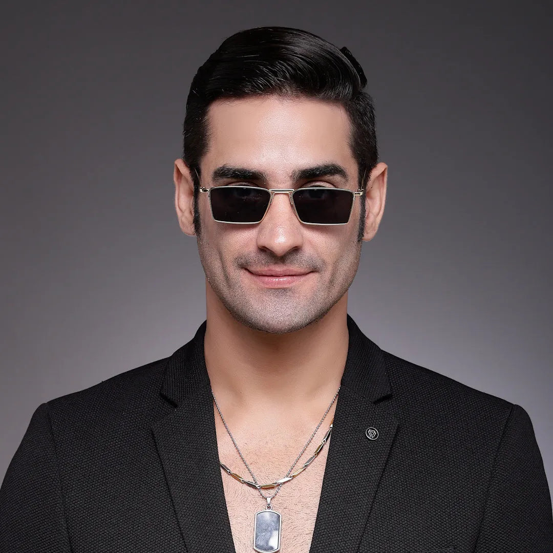 Skyfall | Black Medium Full Rim Rectangle Sunglasses for Men & Women [UV-protected]