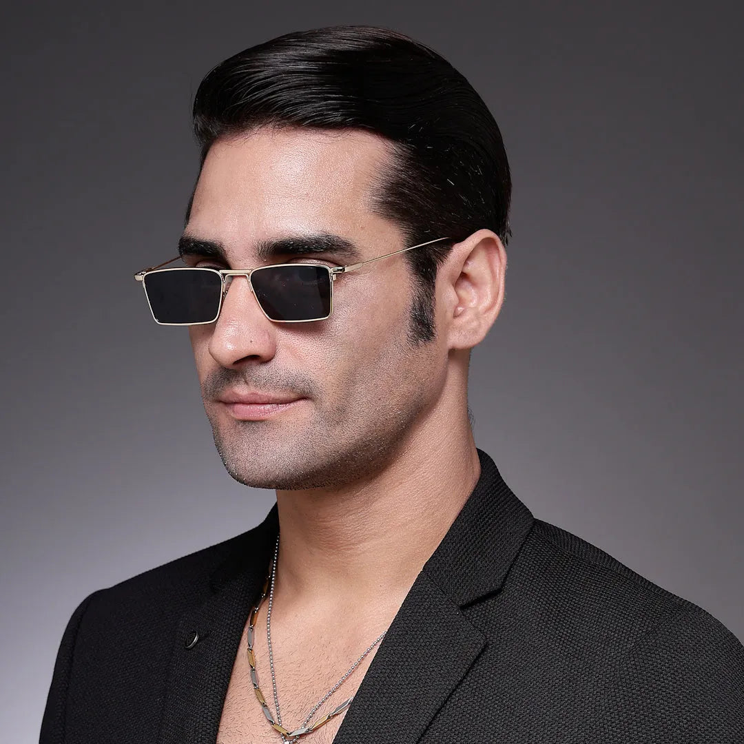 Skyfall | Black Medium Full Rim Rectangle Sunglasses for Men & Women [UV-protected]