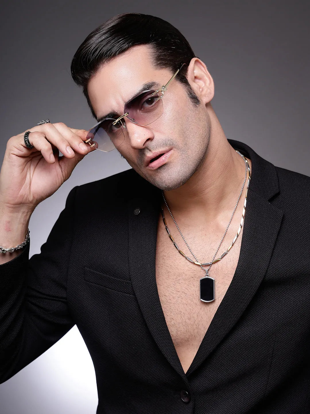 Valora | Gradient Blue & Brown Medium Rim Less Square Sunglasses for Men [UV-protected]
